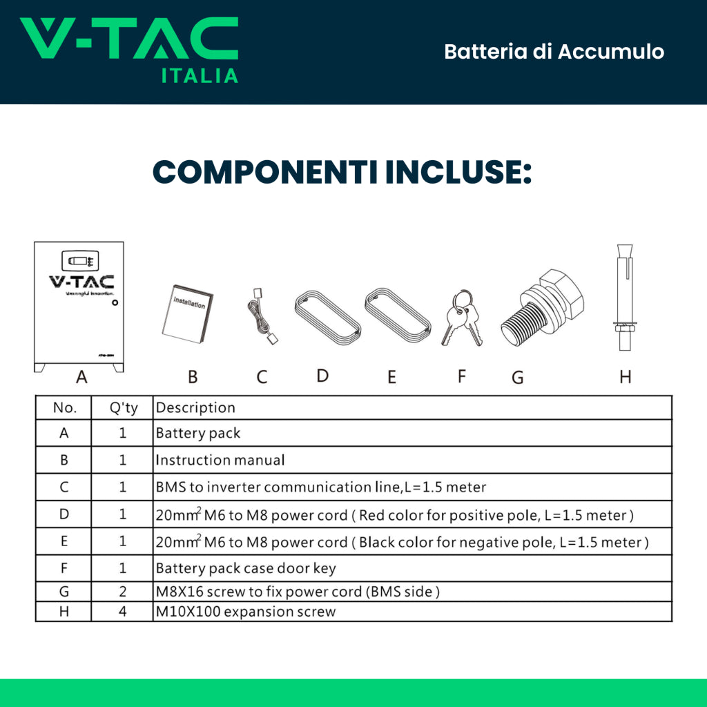 V-TAC Batteria di Accumulo 10.24kWh al Litio-Ferro-Fosfato LiFePO4 BMS Integrato per Inverter Fotovoltaici CEI 0-21 51.2V 200Ah Schermo Touch Garanzia 10 Anni