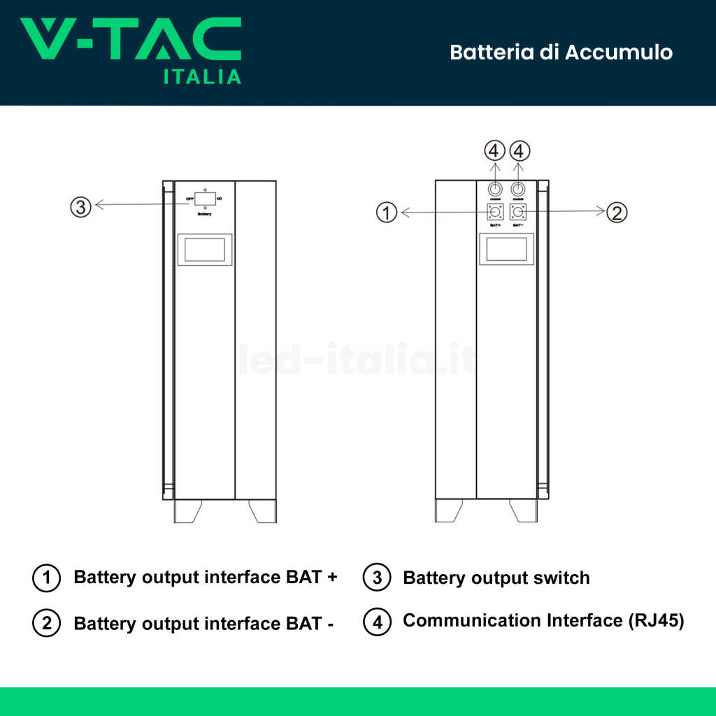 V-TAC Batteria di Accumulo 10.24kWh al Litio-Ferro-Fosfato LiFePO4 BMS Integrato per Inverter Fotovoltaici CEI 0-21 51.2V 200Ah Schermo Touch Garanzia 10 Anni