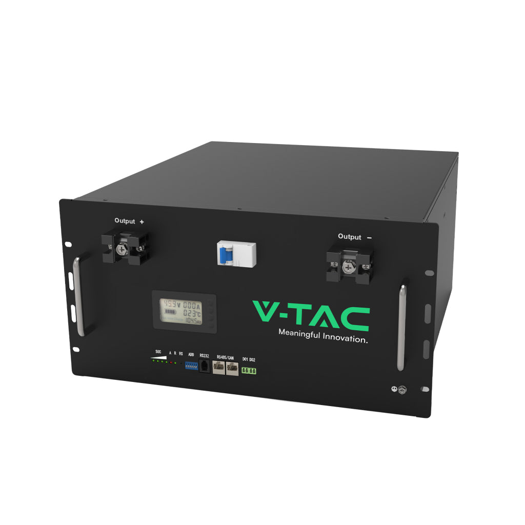 V-TAC Batteria di Accumulo 9.6kWh al Litio-Ferro-Fosfato LiFePO4 BMS Integrato Incluse Staffe per Ancoraggio a Muro per Inverter Fotovoltaici CEI 0-21 48V 200Ah Garanzia 10 Anni