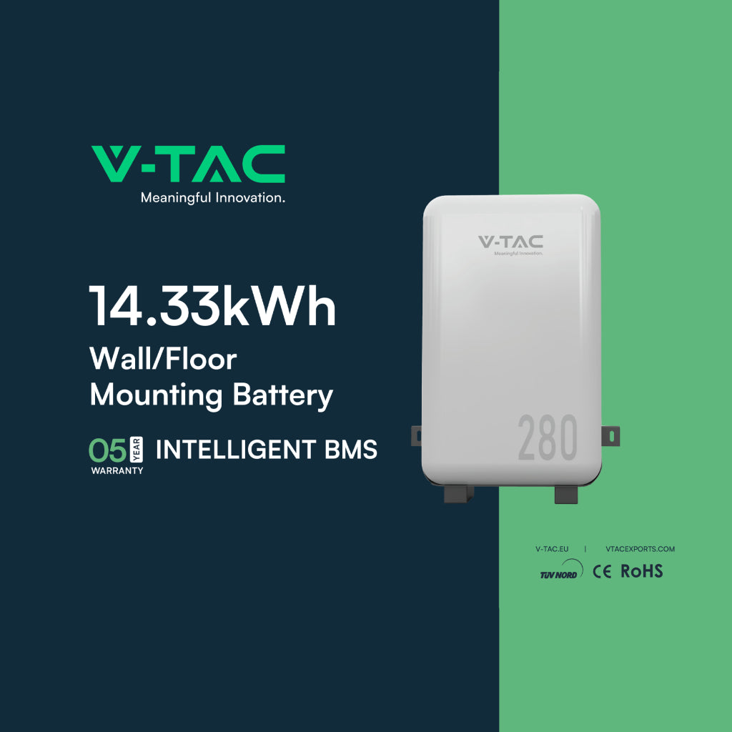 V-TAC Batteria di Accumulo 14.33kWh al Litio-Ferro-Fosfato LiFePO4 BMS Integrato per Inverter Fotovoltaici CEI 0-21 51.2V 280Ah IP65 Garanzia 10 Anni