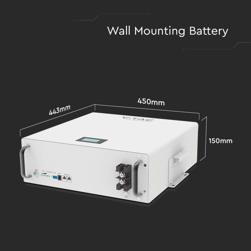 V-TAC Batteria di Accumulo 5.12kWh al Litio-Ferro-Fosfato LiFePO4 BMS Integrato per Inverter Fotovoltaici CEI 0-21 51.2V 100Ah Garanzia 10 Anni