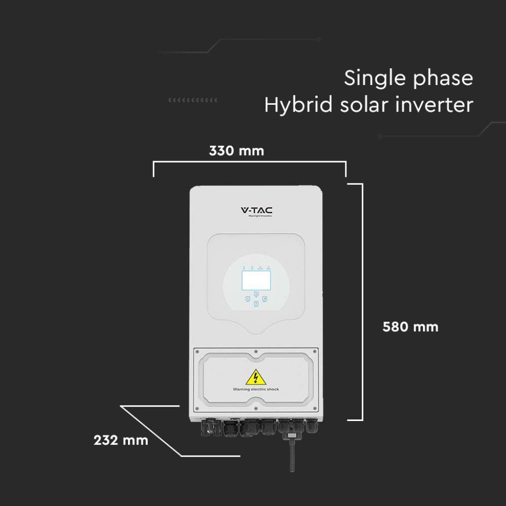 V-TAC Inverter Fotovoltaico Deye Monofase Ibrido On-Grid/Off-Grid 6kW CEI 0-21 con Schermo LCD Touch a Colori, WiFi e TA Inclusi Garanzia 10 Anni IP65