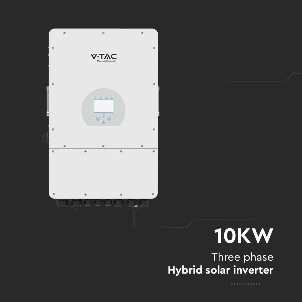 V-TAC Inverter Fotovoltaico Deye Trifase Ibrido On-Grid/Off-Grid 10kW CEI 0-21 con Schermo LCD Touch a Colori WiFi e TA Inclusi Garanzia 10 Anni IP65