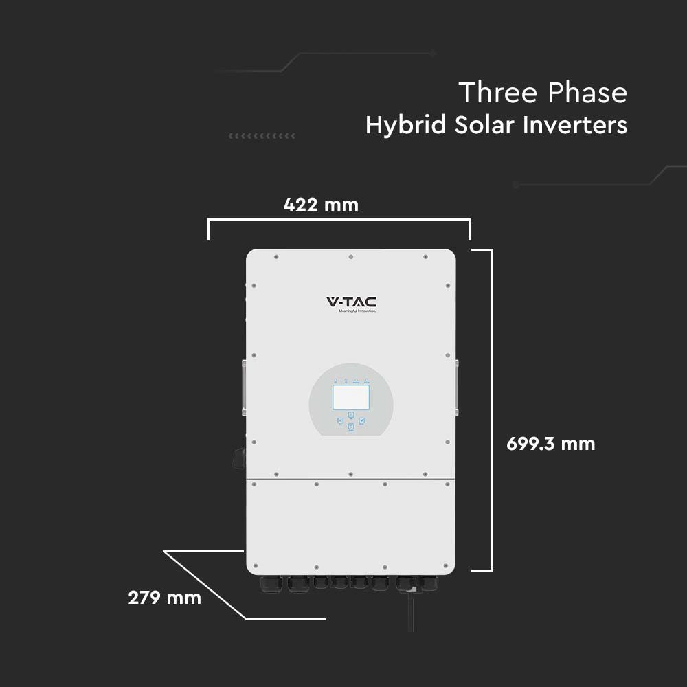 V-TAC Inverter Fotovoltaico Deye Trifase Ibrido On-Grid/Off-Grid 10kW CEI 0-21 con Schermo LCD Touch a Colori WiFi e TA Inclusi Garanzia 10 Anni IP65