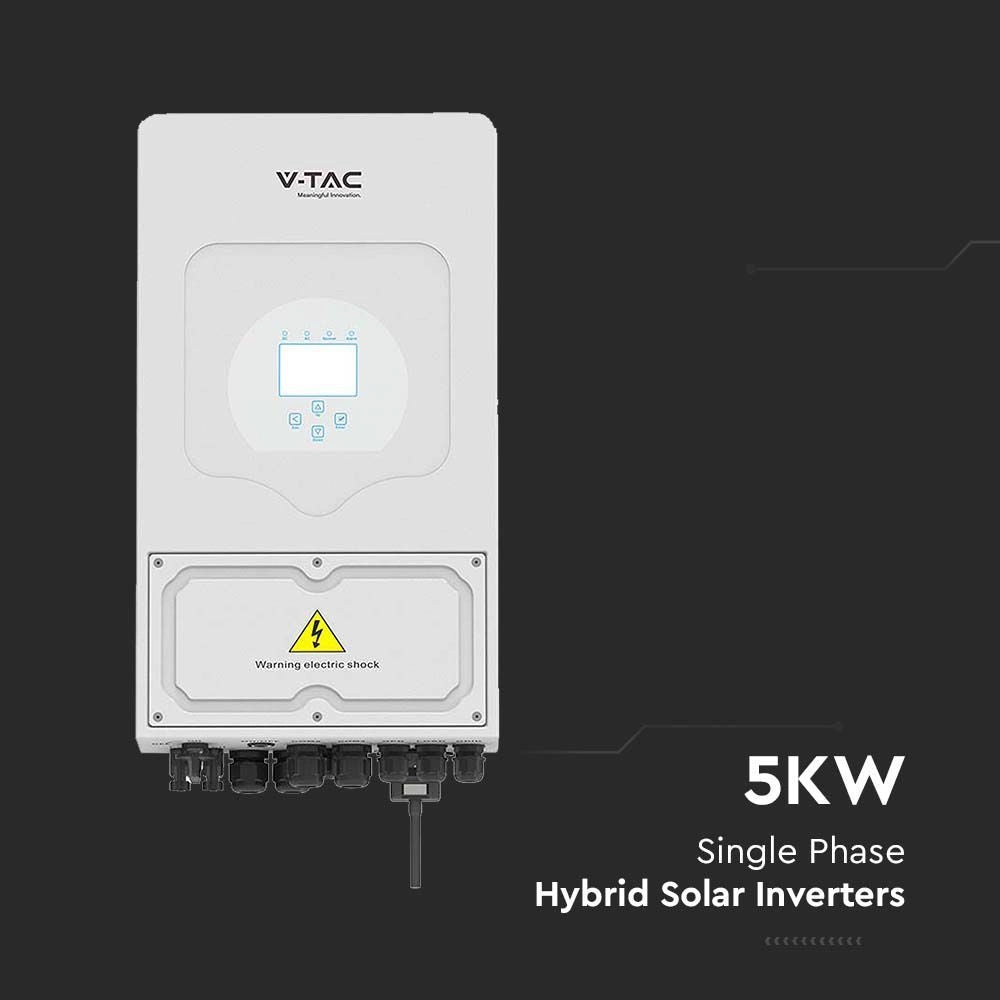 V-TAC Inverter Fotovoltaico Deye Monofase Ibrido On-Grid/Off-Grid 5kW CEI 0-21 con Schermo LCD Touch a Colori WiFi e TA Inclusi Garanzia 10 Anni IP65