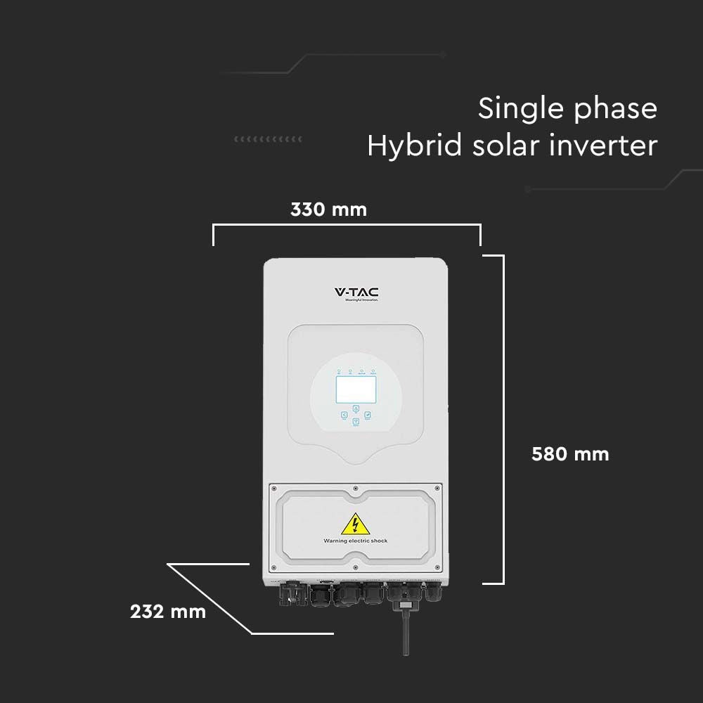 V-TAC Inverter Fotovoltaico Deye Monofase Ibrido On-Grid/Off-Grid 5kW CEI 0-21 con Schermo LCD Touch a Colori WiFi e TA Inclusi Garanzia 10 Anni IP65