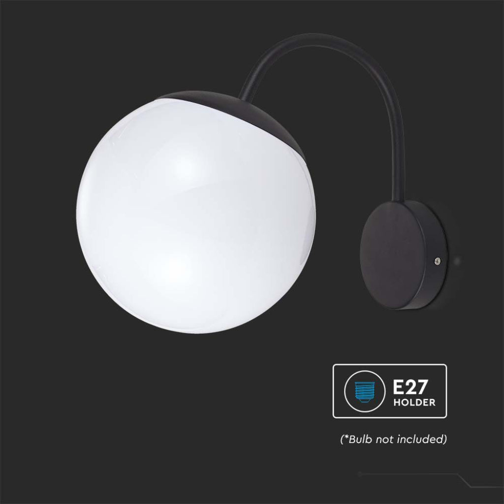 V-TAC Lampada LED da Muro con Sfera Opale 1XE27 Colore Nero Opaco IP44