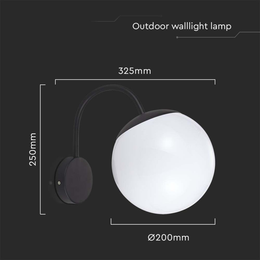 V-TAC Lampada LED da Muro con Sfera Opale 1XE27 Colore Nero Opaco IP44