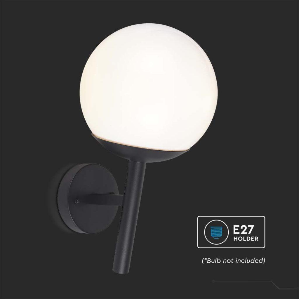 V-TAC Lampada LED da Muro con Sfera Opale e Portalampada E27 Colore Nero Opaco IP44