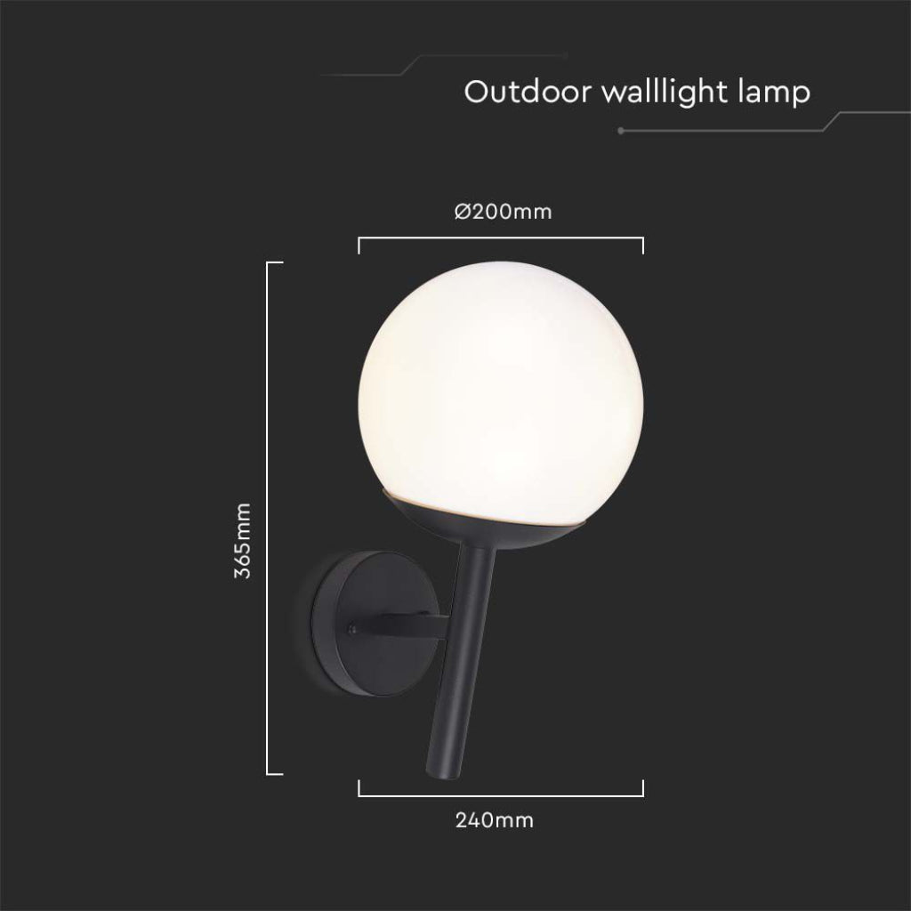 V-TAC Lampada LED da Muro con Sfera Opale e Portalampada E27 Colore Nero Opaco IP44