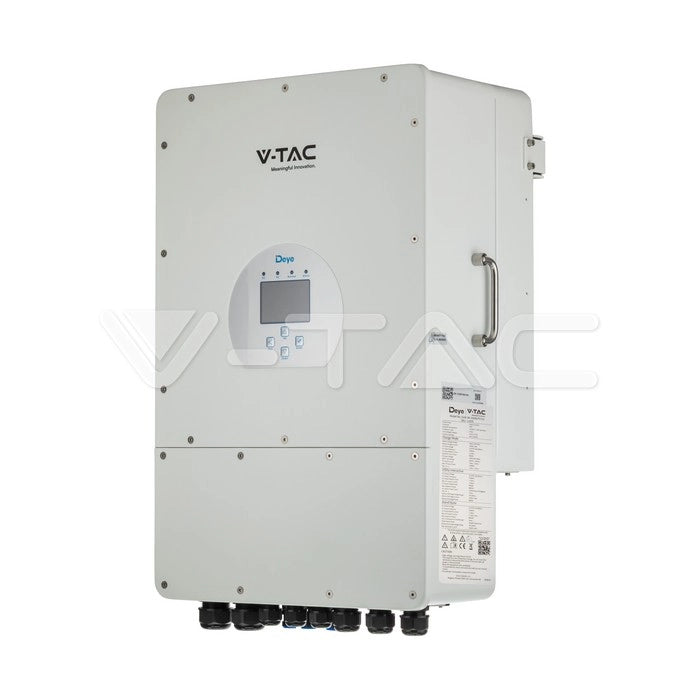 V-TAC Inverter Fotovoltaico Deye Trifase Ibrido On-Grid/Off-Grid 8kW CEI 0-21 con Schermo LCD Touch a Colori WiFi e TA Inclusi Garanzia 10 Anni IP65