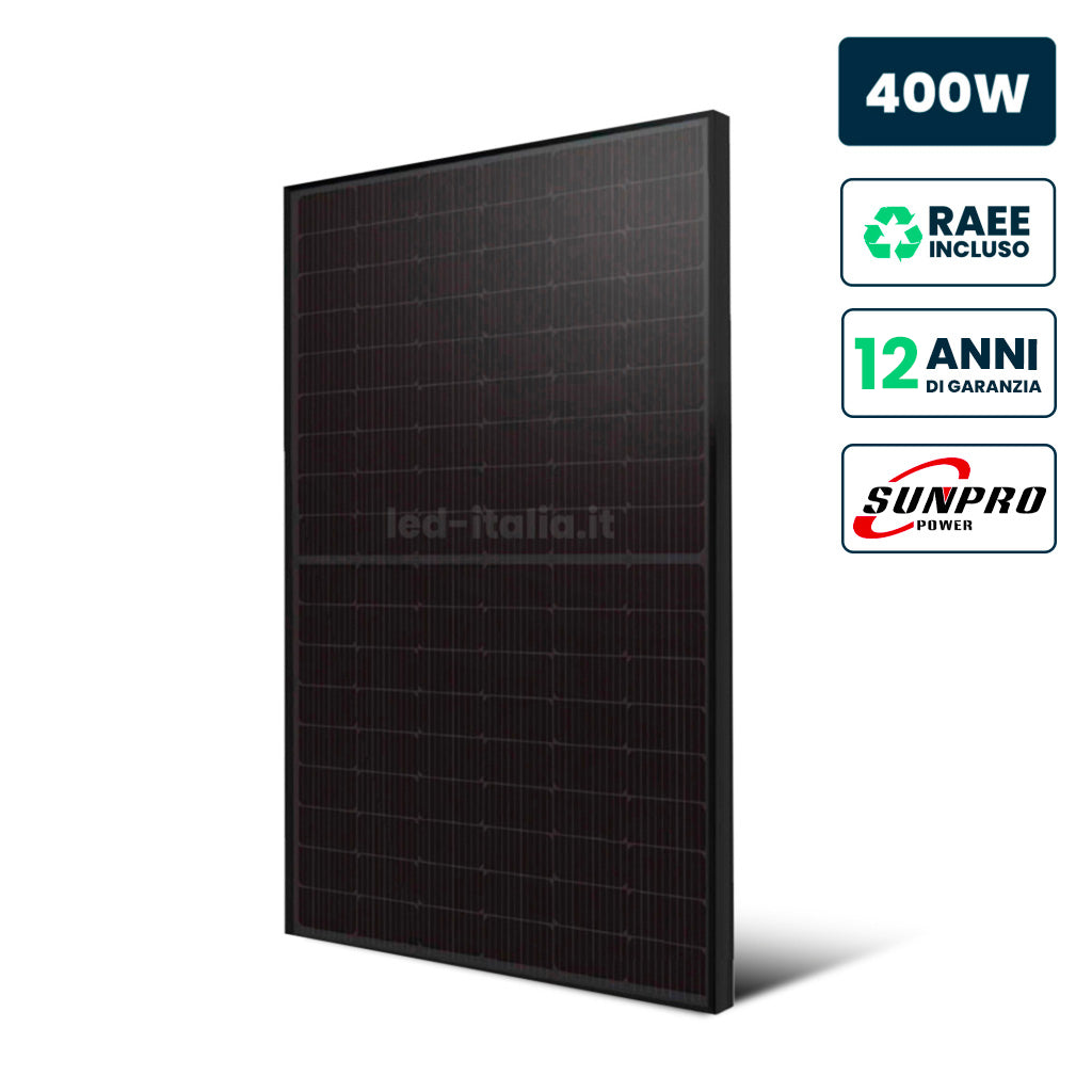 V-TAC Modulo Fotovoltaico SUNPRO TIER-1 da 400W Classe 1, Monocristallino Full Black IP67/IP68