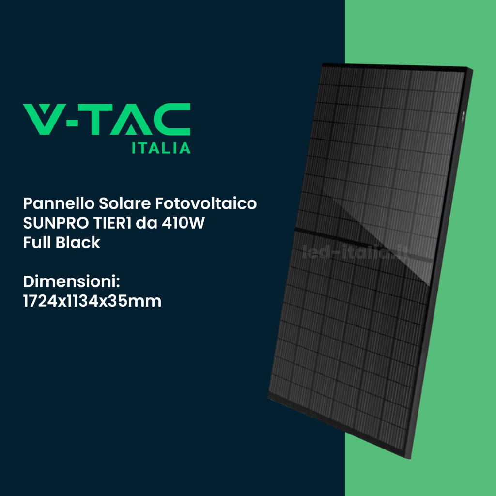 V-TAC Modulo Fotovoltaico SUNPRO 410W TIER-1 Monocristallino Full Black IP67/IP68