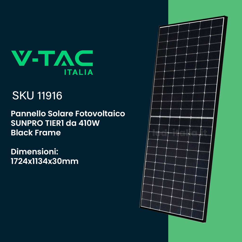 V-TAC Modulo Fotovoltaico SUNPRO TIER-1 da 410W Silver Frame 1724x1134x30mm