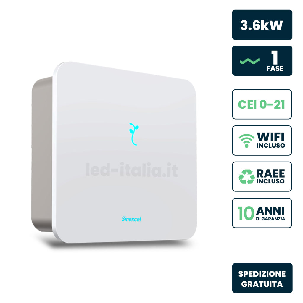 V-TAC Inverter Fotovoltaico Sinexcel Isuna Monofase Ibrido On-Grid/Off-Grid 3.6kW Garanzia 10 Anni IP65