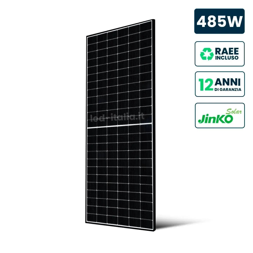 V-TAC Pannello Solare Fotovoltaico Modulo 485W JINKO Solar TIER-1 Tiger Neo, Monocristallino N-Type TOPCon, Black Frame IP67/IP68 1906x1134x30mm