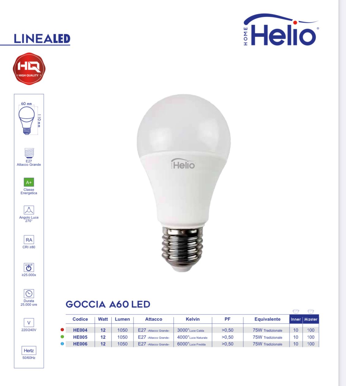 LAMPADINA LED GOCCIA 12W  A60/E27