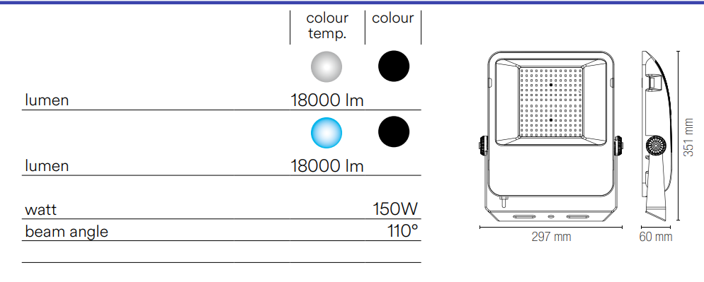 Proiettore per esterno IP65 alluminio nero luce 4000-6000°k varie potenze TAURUS