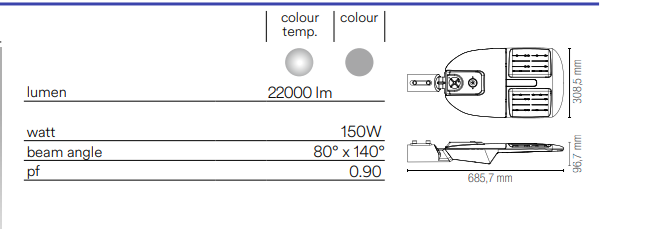 Faro stradale per esterno IP65 in alluminio con lenti in materiale autoestinguente , antiurto e anti-UV led 4000°k STREETWAY