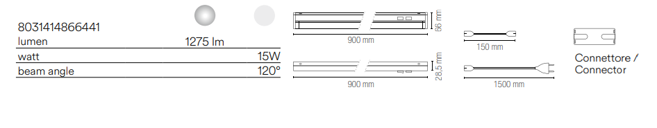 Barra sottopensile orientabile con struttura e diffusore in PC led integrato 4000°k collezione MOVIE