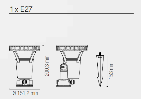 Proiettore per esterno in termoplastica nero picchetto incluso IP44 1XE27 non inclusa varie misure GRUBB