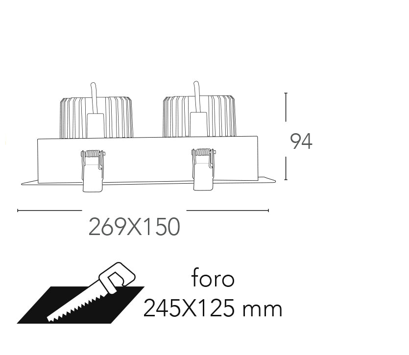 Faretto ad incasso antiriflesso con bordo bianco ed interno nero satinato orientabile INC-APOLLO 2 luci