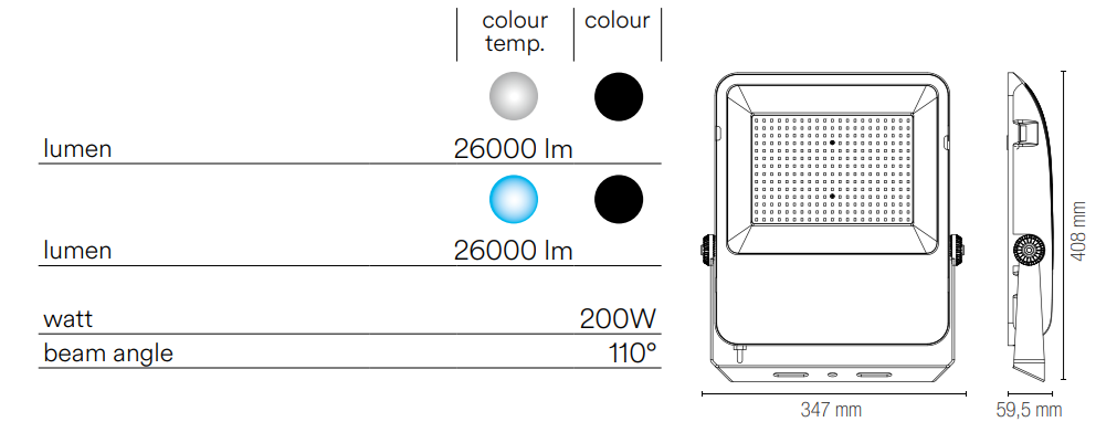 Proiettore per esterno IP65 alluminio nero luce 4000-6000°k varie potenze TAURUS