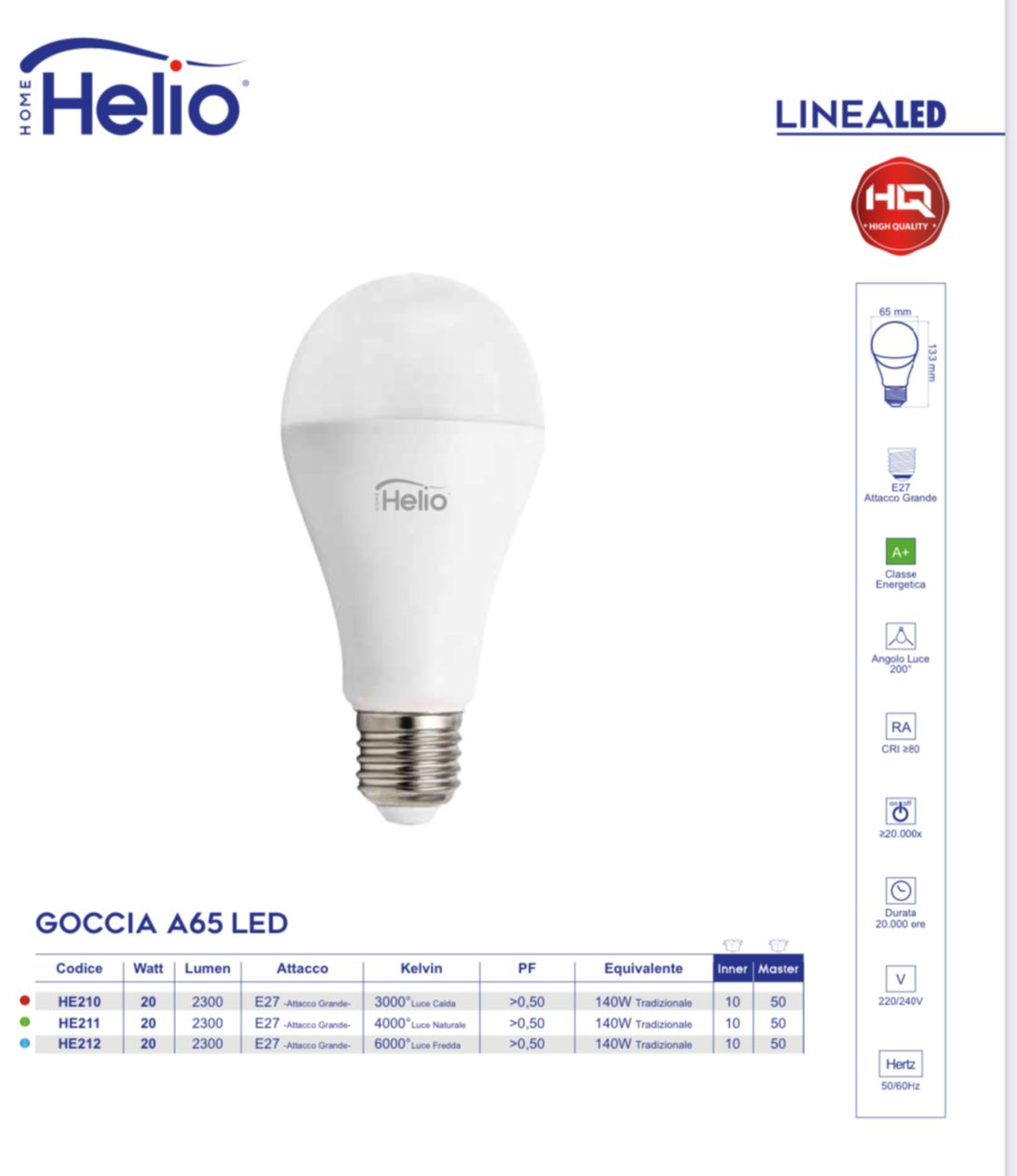 LAMPADINA LED GOCCIA 20W A65/E27