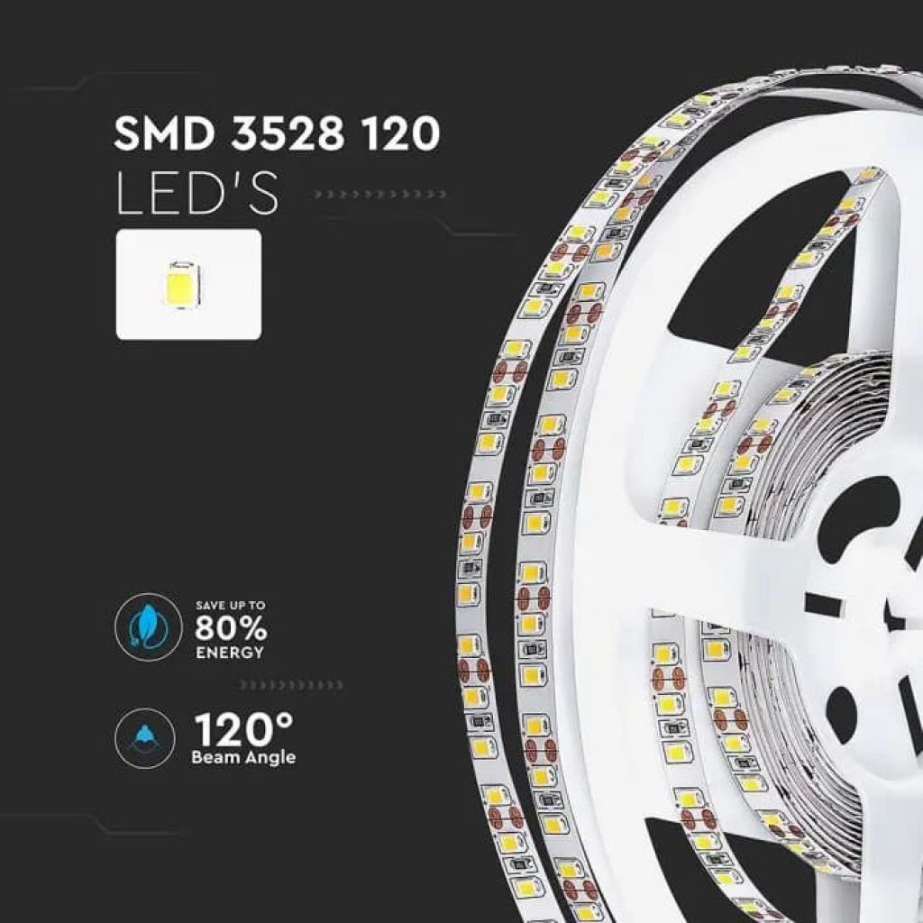 V-TAC Strip LED SMD3528 8W/m 5m 120 LED/m 12V IP20 8mm