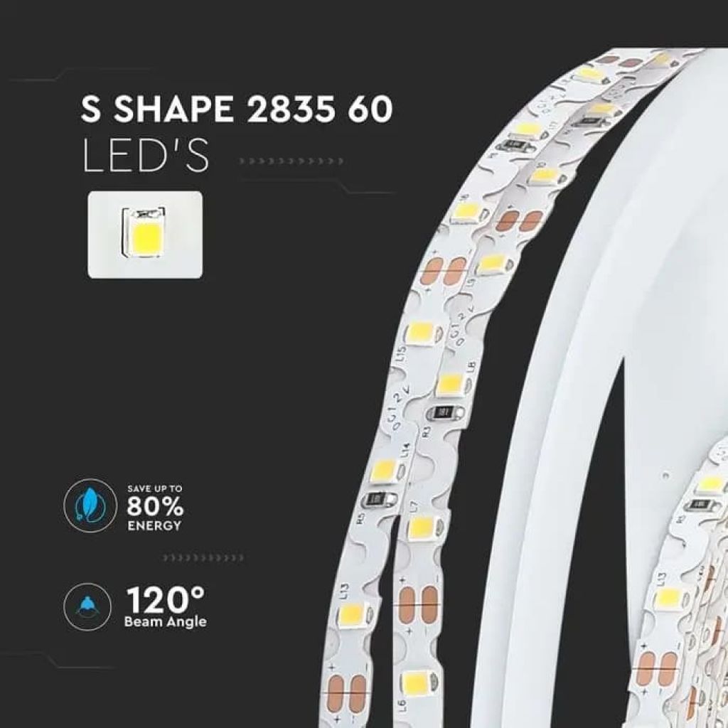 V-TAC Strip LED SMD2835 18W/m 5m 238 LED/m 135LM/W 24V IP20 10mm