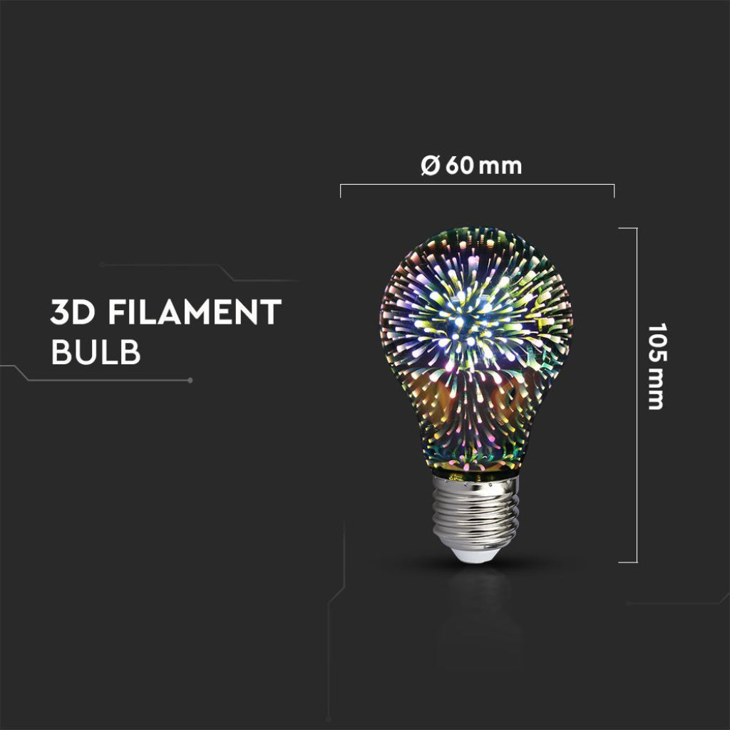 V-TAC Lampadina LED E27 5W A60 Filamento 3D 3000K multicolore