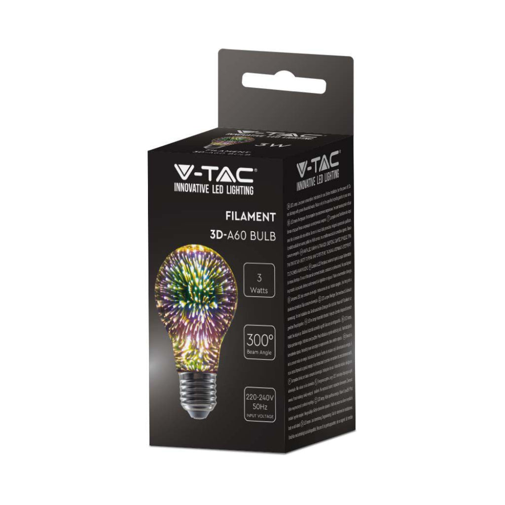 V-TAC Lampadina LED E27 5W A60 Filamento 3D 3000K multicolore