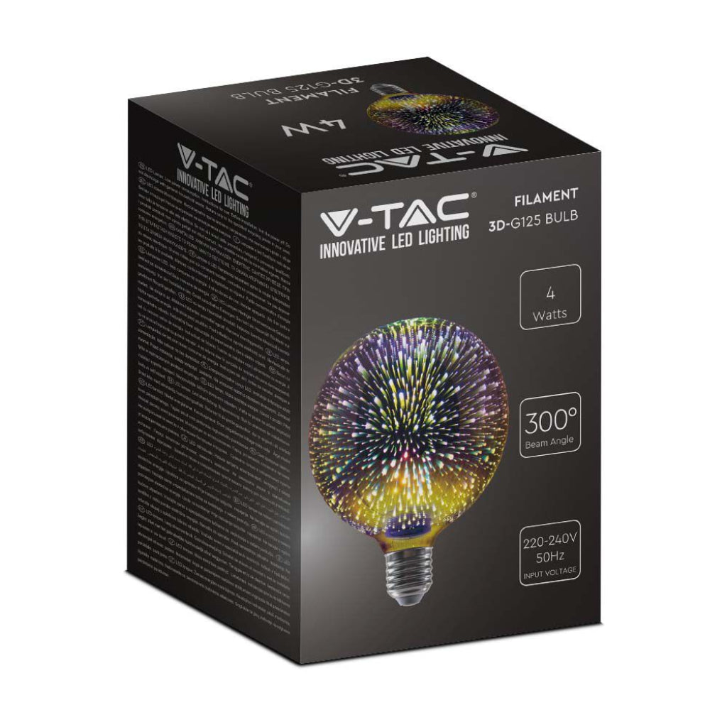 V-TAC Lampadina LED E27 5W G125 Filamento 3D 3000K