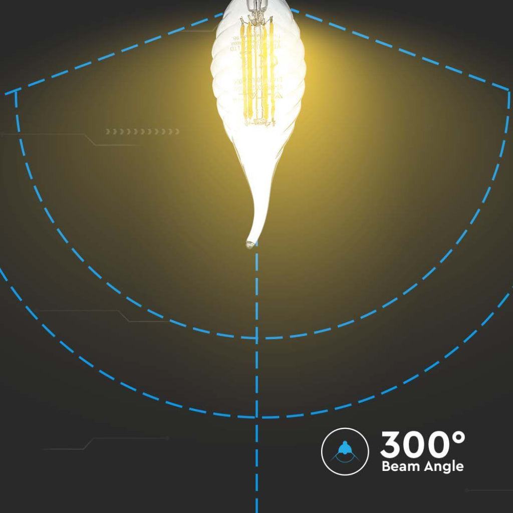 V-TAC Lampadina LED E14 4W 100LM/W Candela a Fiamma Tortiglione Filamento 3000K