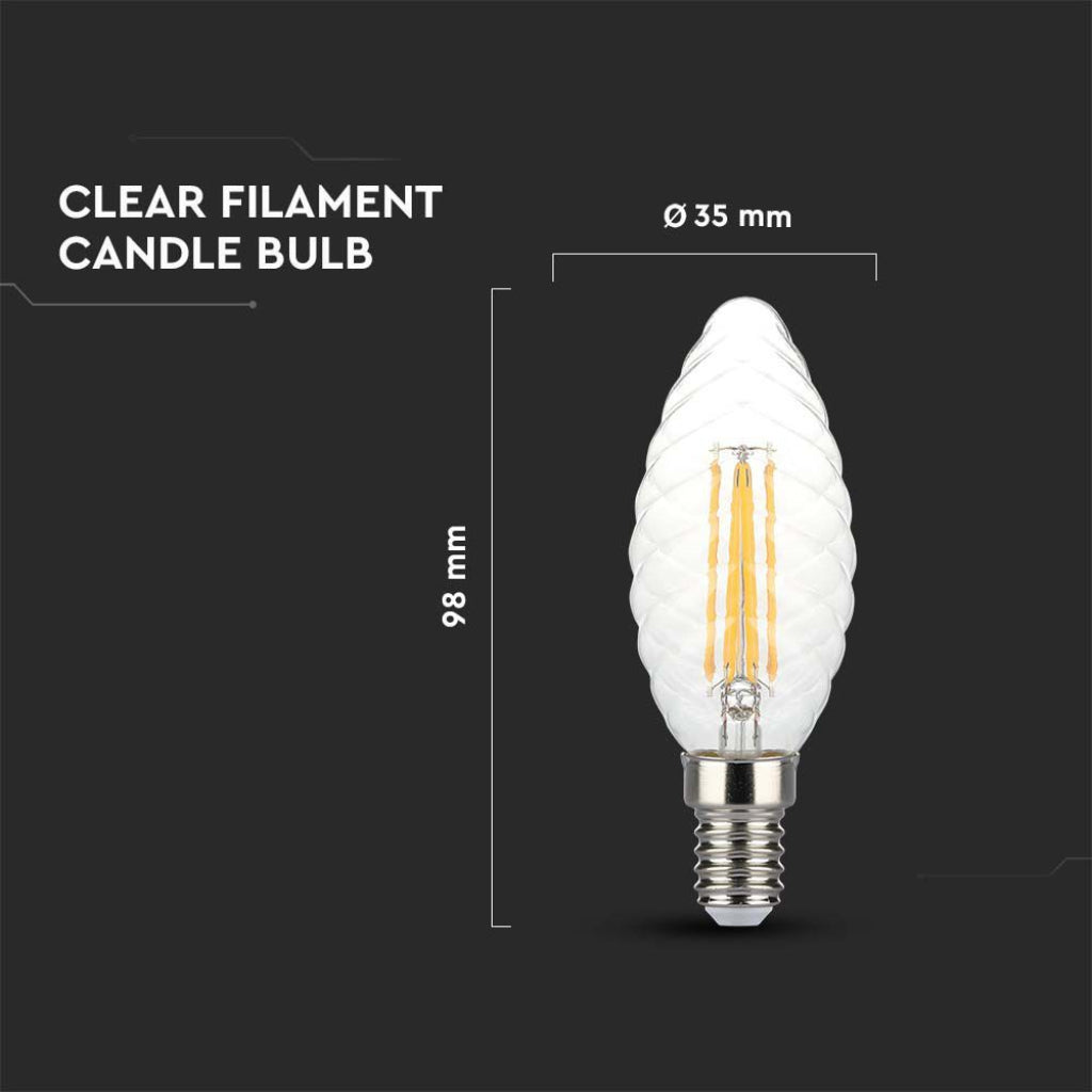 V-TAC Lampadina LED E14 4W 100LM/W Candela Tortiglione Filamento 3000K Dimmerabile