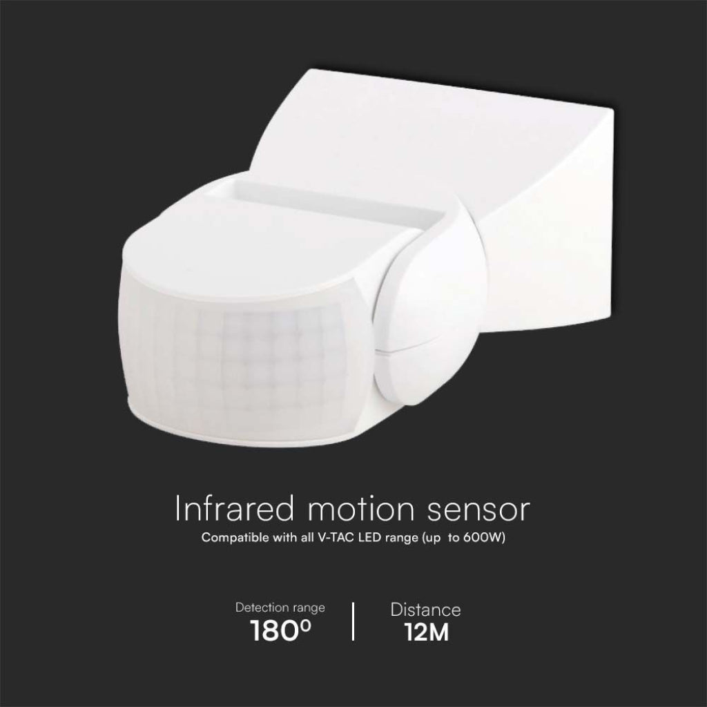 V-TAC Sensore di Movimento a Infrarossi 180° 300W Montaggio a Parete Colore Bianco IP65