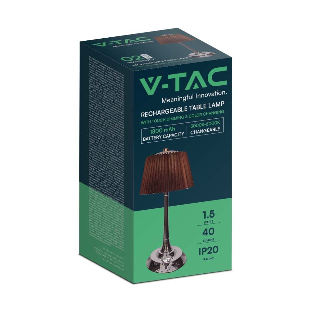 V-TAC Lampada LED da Tavolo 1.5W con Batteria Ricaricabile USB C Colore Marrone Cromato Touch Dimmerabile 3in1