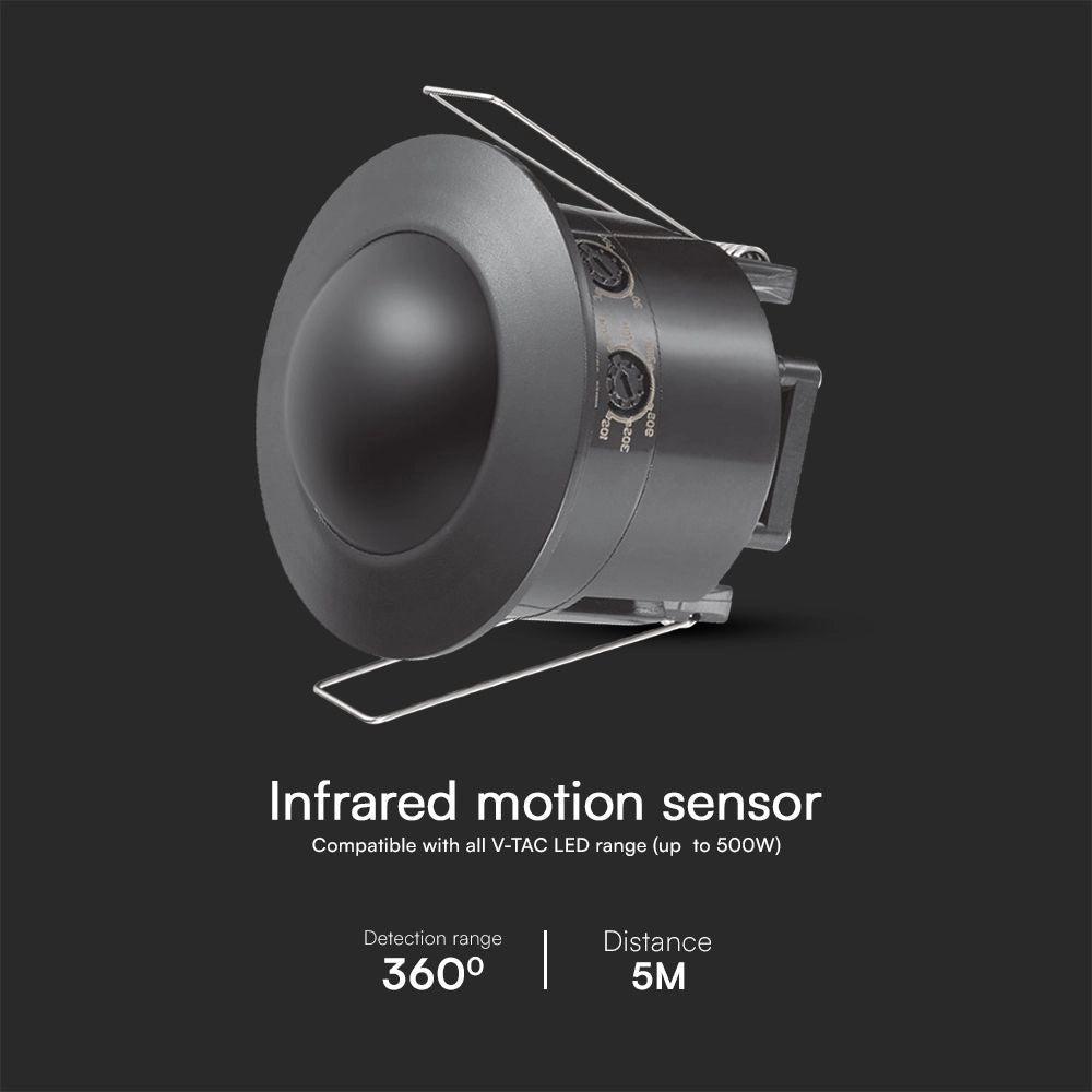 V-TAC Sensore di Movimento a Infrarossi 360° Montaggio a Incasso Colore Nero (Max 500W) IP20