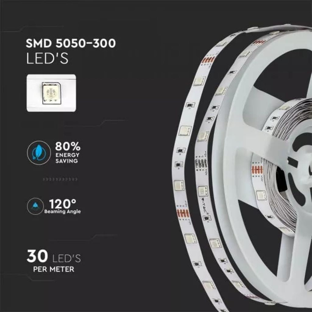 V-TAC Kit per Strip LED SMD5050 4,8W/m 30 LED/m RGB 2X5metri con Telecomando e Alimentatore