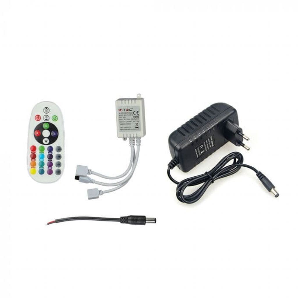 V-TAC Kit per Strip LED SMD5050 4,8W/m 30 LED/m RGB 2X5metri con Telecomando e Alimentatore