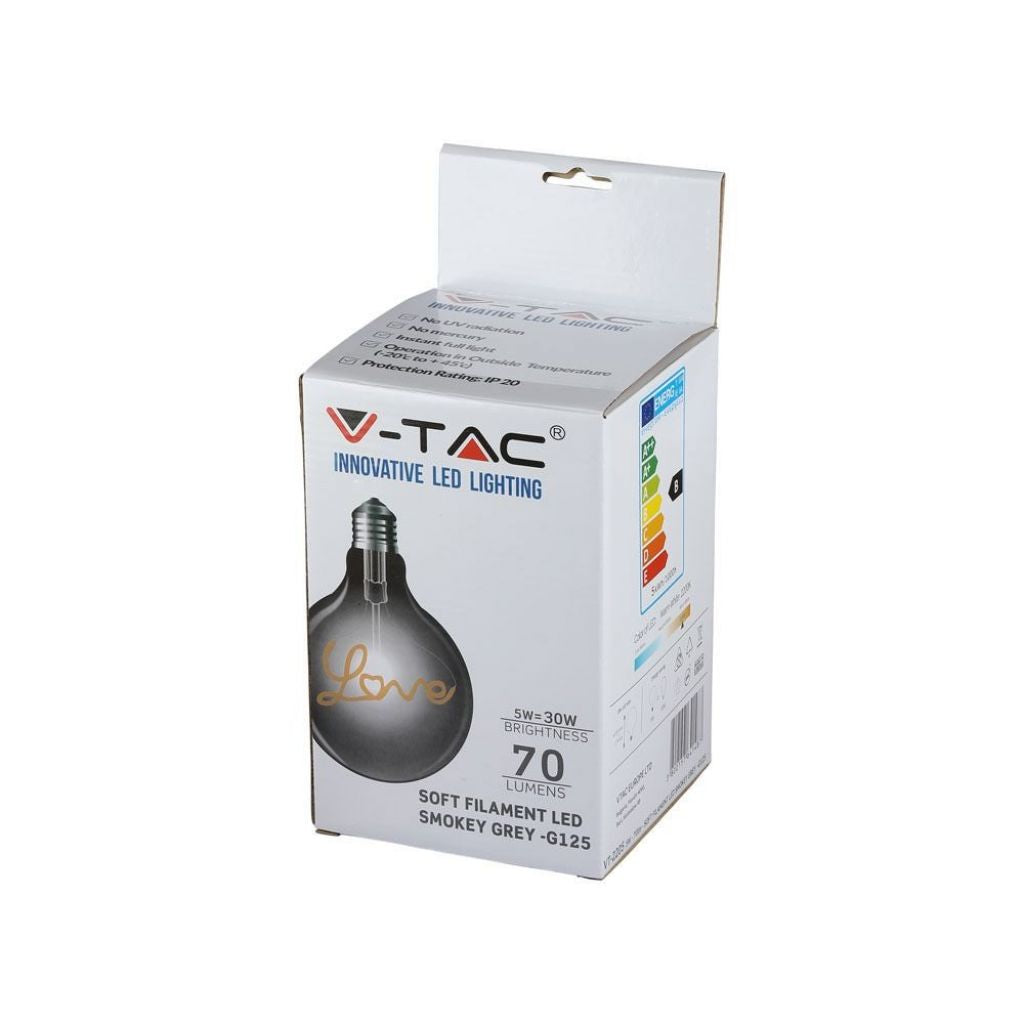 V-TAC Lampadina LED E27 5W G125 Filamento Ambrato Scritta Love 2200K