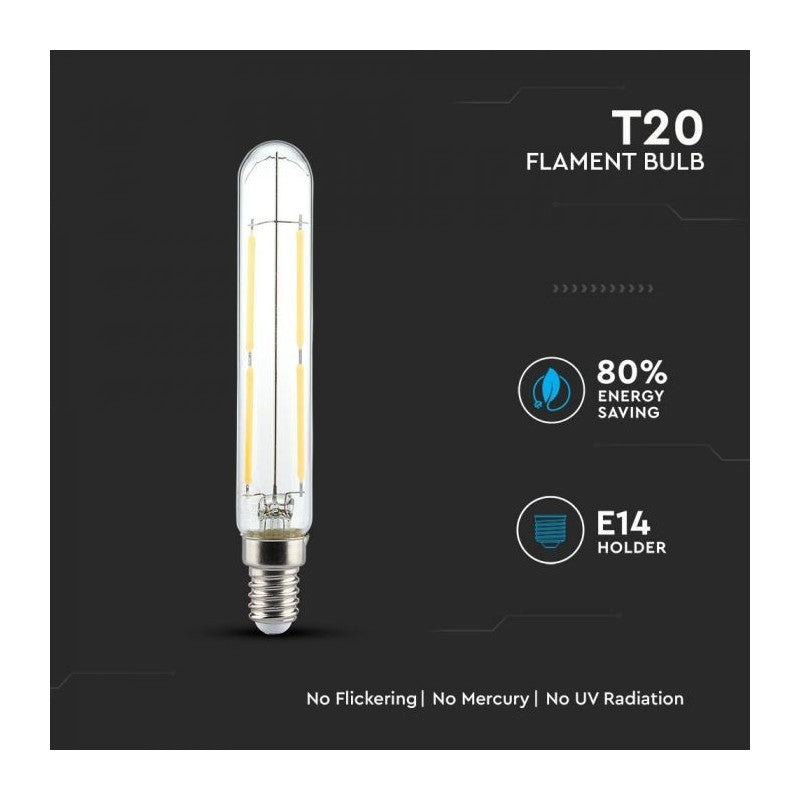 V-TAC Lampadina LED E14 4W T20 Filamento 6400K