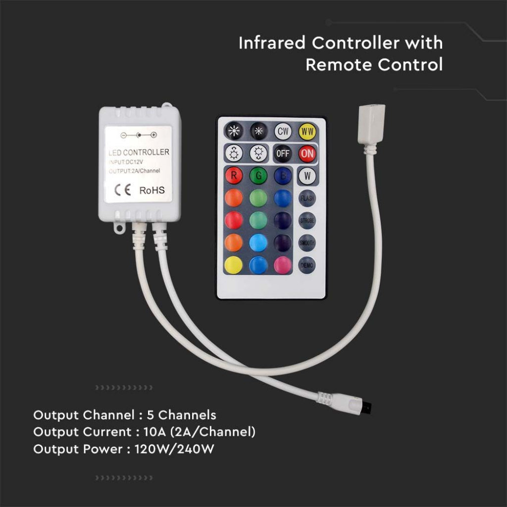 V-TAC Controller per Strip LED 3in1+RGB con Telecomando 28 Tasti a Infrarossi