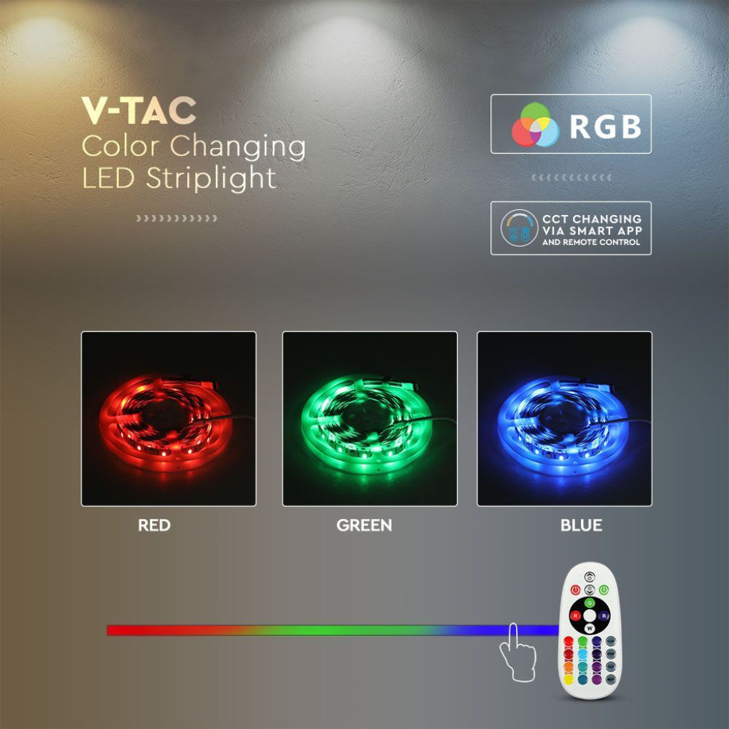 V-TAC Kit per Strip LED SMD5050 15W/m 90 LED/m RGB+3IN1 5m Compatibile con Alexa e Google Home con Telecomando e Alimentatore IP65