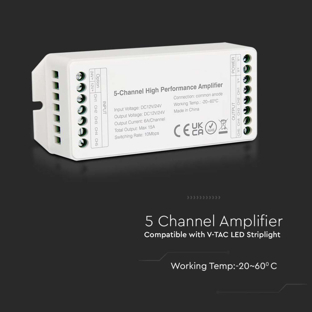 V-TAC Amplificatore per Strip LED 5 Canali RGB 12V - 24V