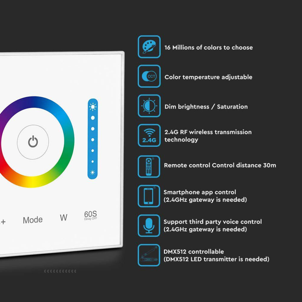 V-TAC Controller da Muro per Strip LED 3in1+RGB+CCT