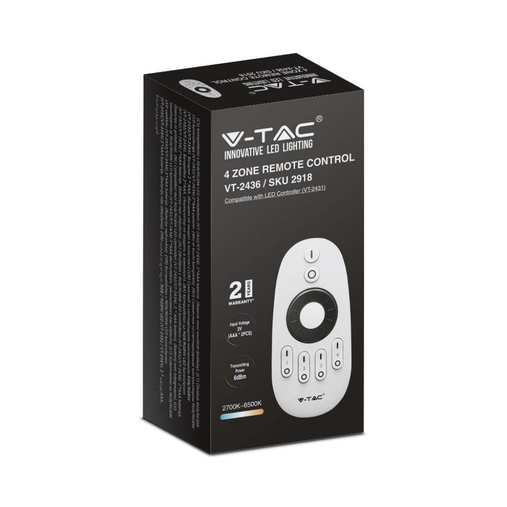 V-TAC Telecomando per controller di Strip LED 4 Zone Colore Bianco