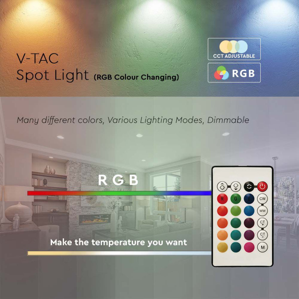 V-TAC Faretto LED GU10 5,5W Satinato RF Controller con Telecomando 24 Tasti RGB + 4000K Dimmerabile