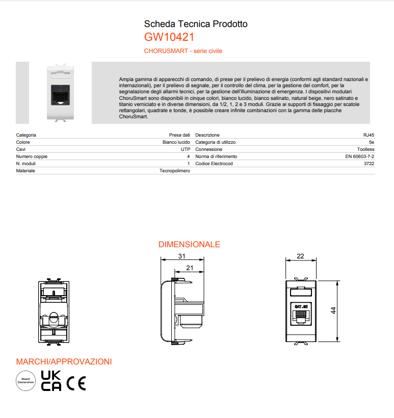 Presa RJ45 CAT.5E UTP Gewiss Chorusmart 10421