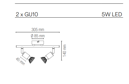 Spot in metallo con punti luce orientabili con finitura silver lampade GU10 non incluse collezione